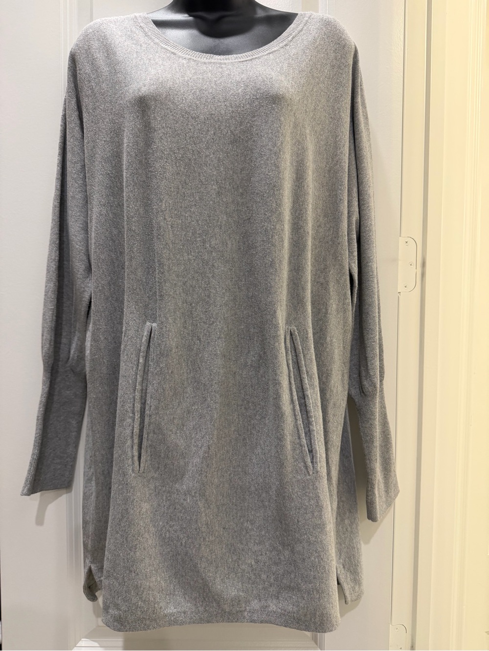 Garnet Hill Organic Cotton Gray Tunic Sweater Dress Pockets L